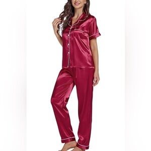 Elegant Satin Pajama Set in Deep Red
